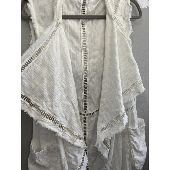 Free People White Midi Length Vest Hooded Pockets Draped Raw Hem - Picture 2 of 11